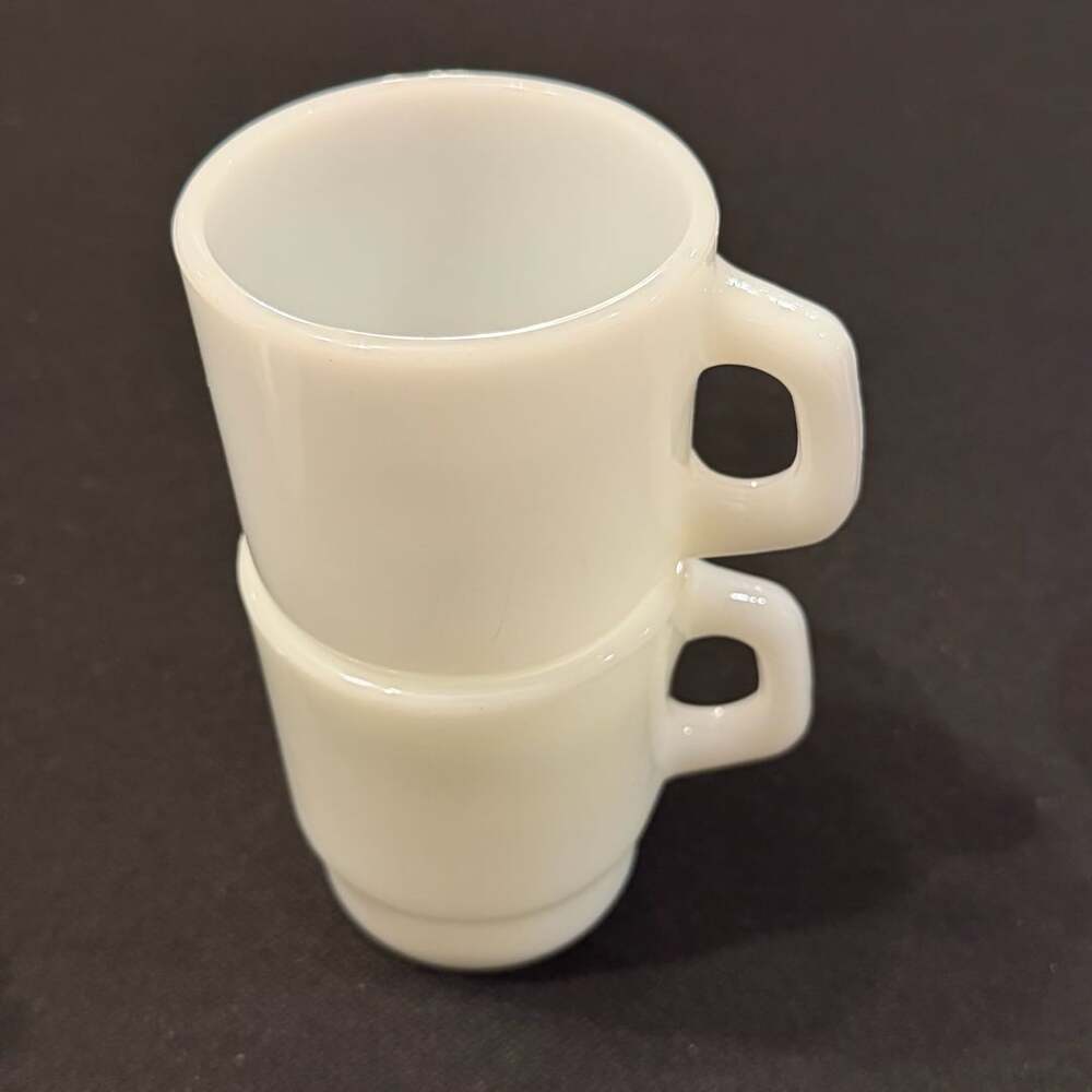 Vintage Fire King Anchor Hocking #312 White Milk Glass Stackable Mugs / Cups